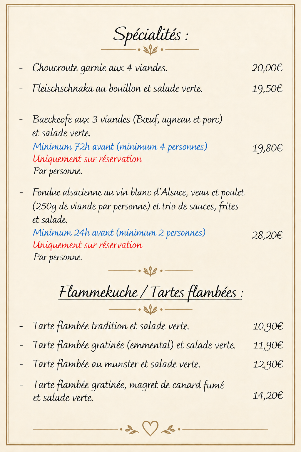 Menu alsacien raffiné à l’ancienne